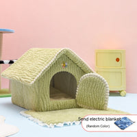 HKM-5427261 Four Seasons Universal Pet Bed with Electric Blanket ¨C Cozy Cloth Design in Pink and Green