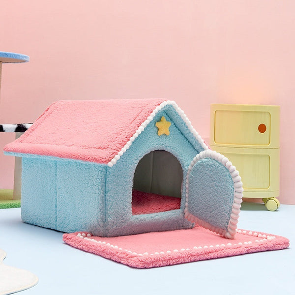 HKM-5427261 Four Seasons Universal Pet Bed with Electric Blanket ¨C Cozy Cloth Design in Pink and Green
