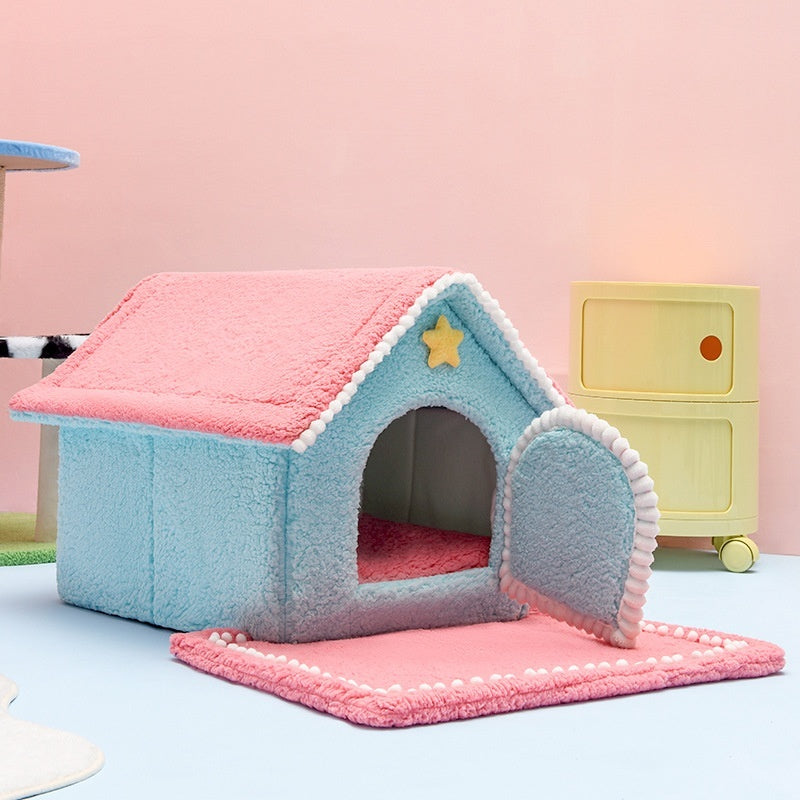 HKM-5427261 Four Seasons Universal Pet Bed with Electric Blanket ¨C Cozy Cloth Design in Pink and Green