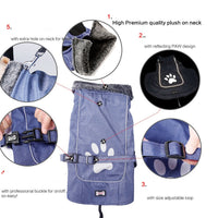 HKM-5427389 Waterproof and Warm Vest for Big Dogs in Blue and Red, Nylon with Thick Lamb Wool Lining, Sizes S to XXXL