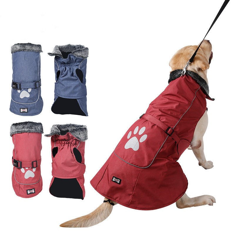 HKM-5427389 Waterproof and Warm Vest for Big Dogs in Blue and Red, Nylon with Thick Lamb Wool Lining, Sizes S to XXXL