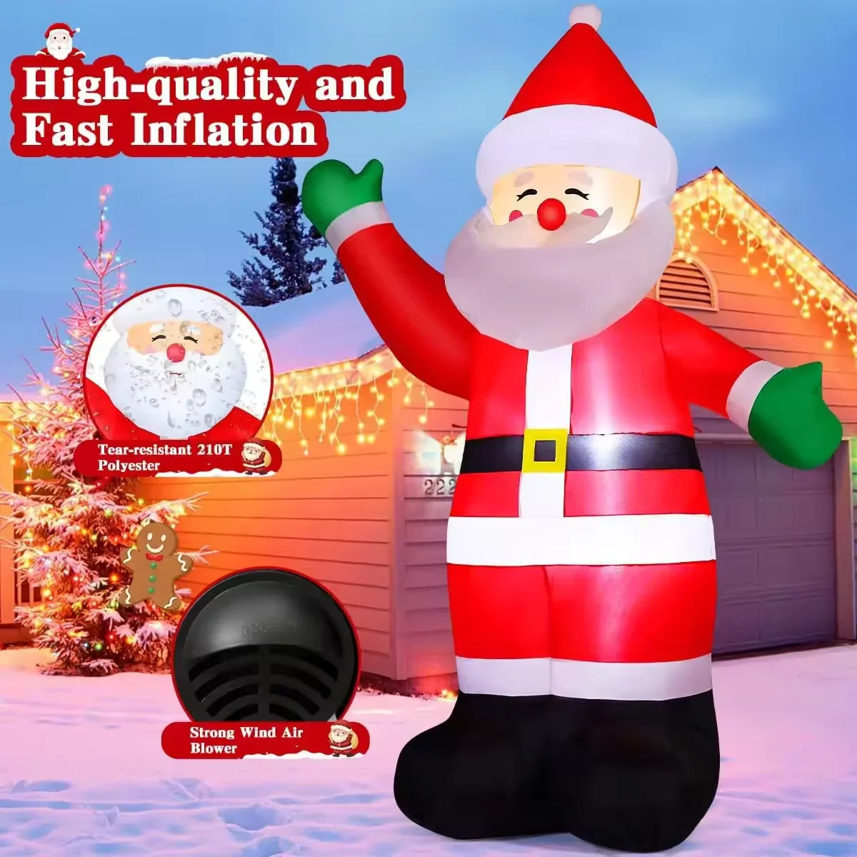 HKM-542803 Inflatable Santa Claus Decoration for Outdoor Christmas Celebrations - Waterproof Polyester, 19x25 cm