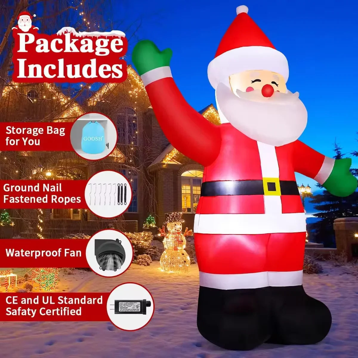 HKM-542803 Inflatable Santa Claus Decoration for Outdoor Christmas Celebrations - Waterproof Polyester, 19x25 cm