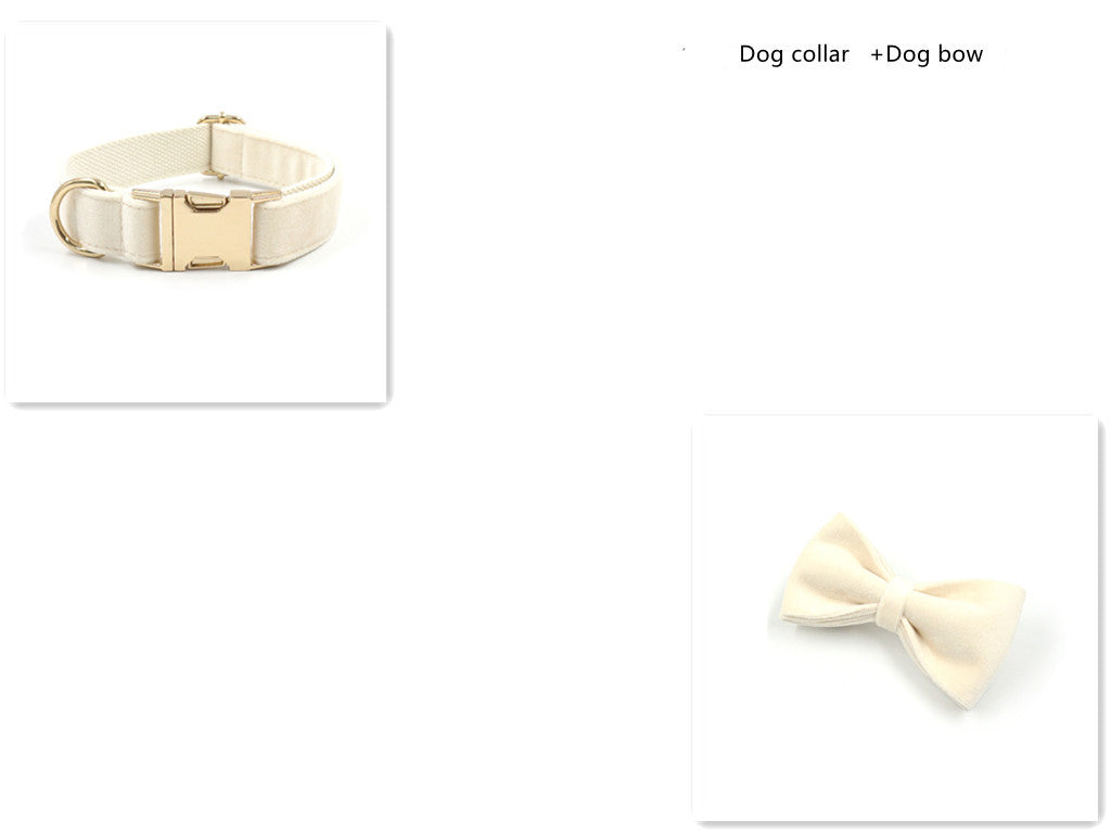 HKM-5428797 Pink Velvet Four-Piece Pet Collar Set with Bowknot and Leash