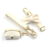 HKM-5428797 Pink Velvet Four-Piece Pet Collar Set with Bowknot and Leash
