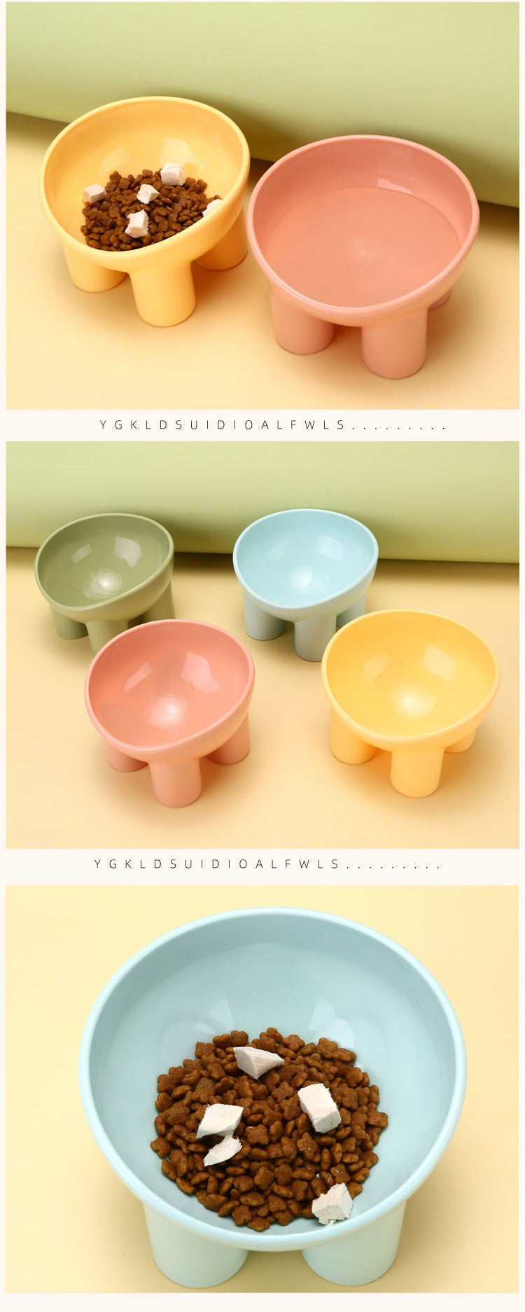 HKM-5429181 Elevated Double Pet Bowl for Cats - Neck Protection, Anti-Tumble Design, Available in Four Color Options