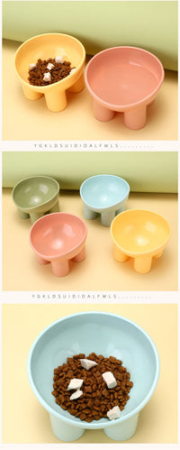HKM-5429181 Elevated Double Pet Bowl for Cats - Neck Protection, Anti-Tumble Design, Available in Four Color Options