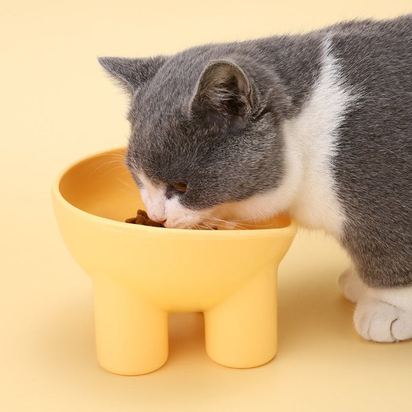 HKM-5429181 Elevated Double Pet Bowl for Cats - Neck Protection, Anti-Tumble Design, Available in Four Color Options
