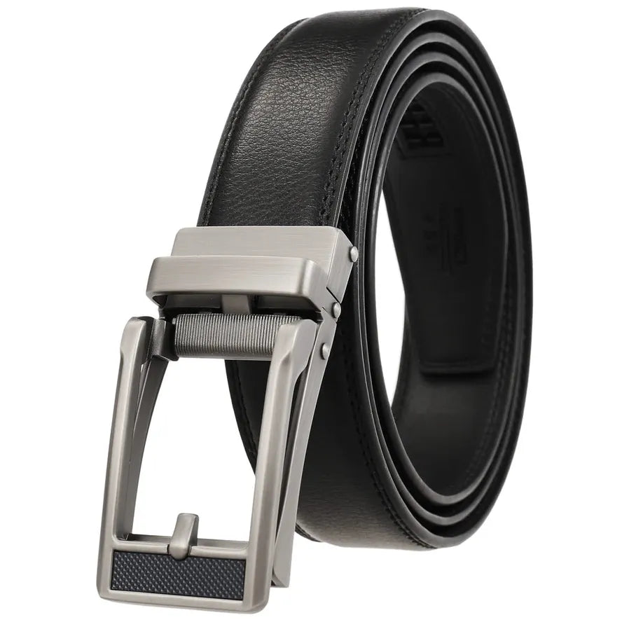 HKM-543059 Men's Leather Belt with Reverse Pull Buckle, Model LY33-23432-1