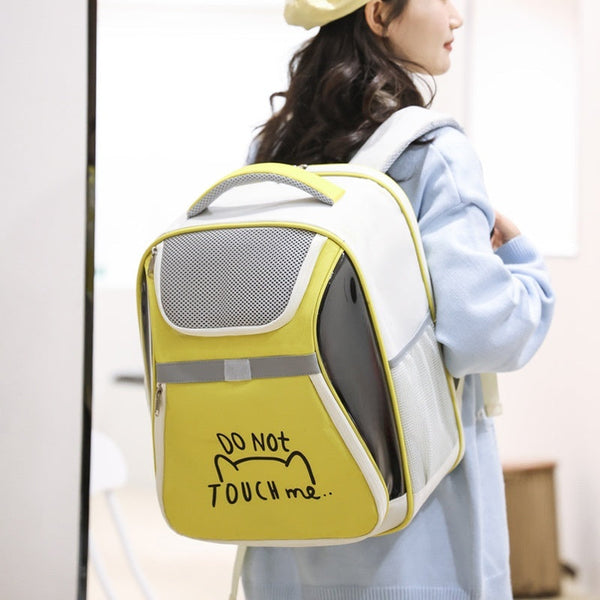 HKM-5431229 Portable Expandable Cat Backpack with Contrast Color Design, Medium Soft PVC Oxford Material