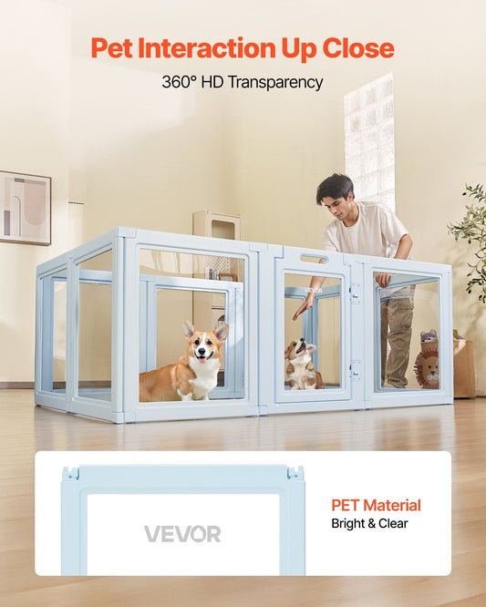 HKM-5432637 Transparent Whelping Box Playpen for Large Dogs - 76x49x30 Inch Easy Assembly Design