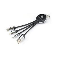 HKM-543379 3-in-1 Fast Charging Data Keychain Cable for Lightning, Micro USB, and Type-C Devices