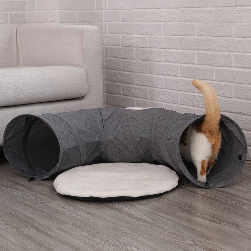 HKM-5434045 Cozy Cat Cave Tunnel House for All Seasons ¨C Plush Velvet Tent for Play and Sleep
