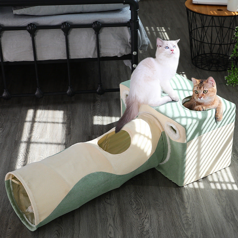 HKM-5434045 Cozy Cat Cave Tunnel House for All Seasons ¨C Plush Velvet Tent for Play and Sleep