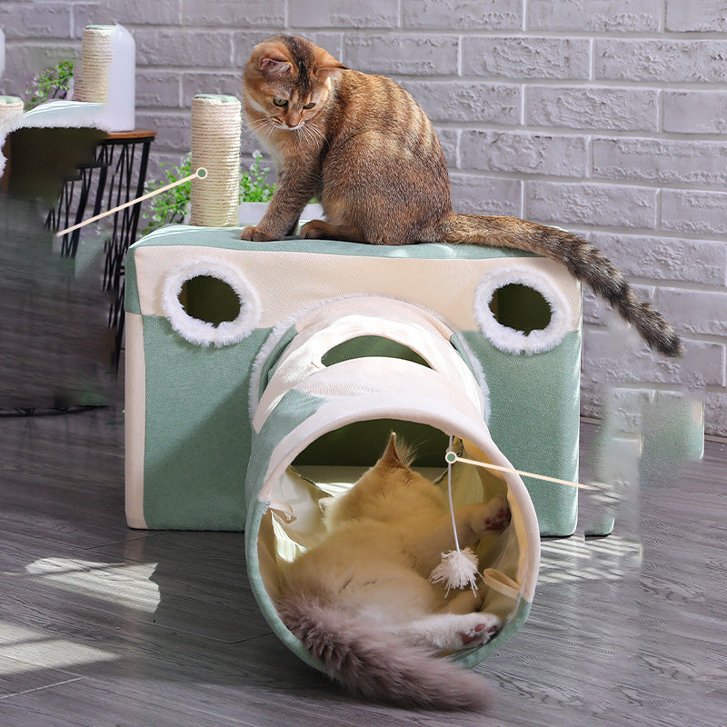 HKM-5434045 Cozy Cat Cave Tunnel House for All Seasons ¨C Plush Velvet Tent for Play and Sleep