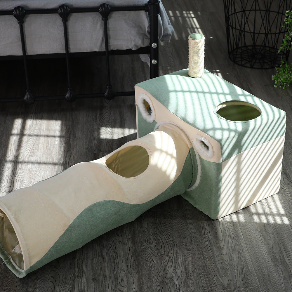 HKM-5434045 Cozy Cat Cave Tunnel House for All Seasons ¨C Plush Velvet Tent for Play and Sleep