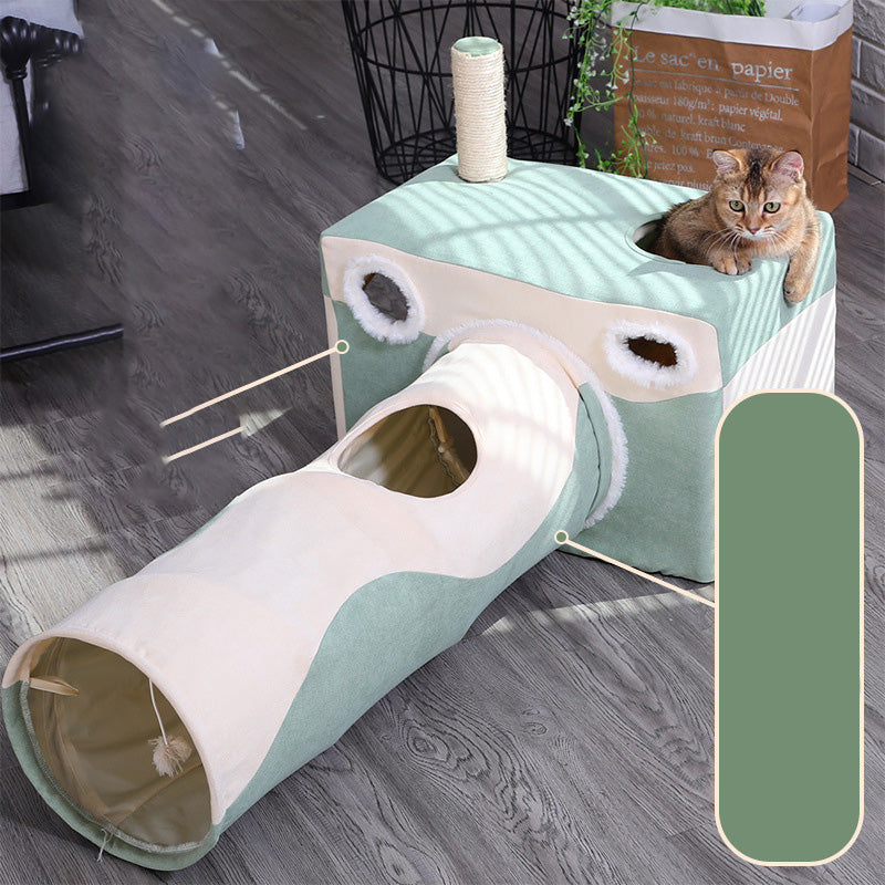 HKM-5434045 Cozy Cat Cave Tunnel House for All Seasons ¨C Plush Velvet Tent for Play and Sleep