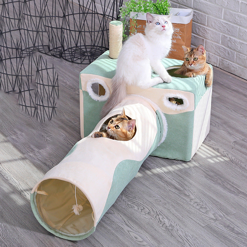 HKM-5434045 Cozy Cat Cave Tunnel House for All Seasons ¨C Plush Velvet Tent for Play and Sleep