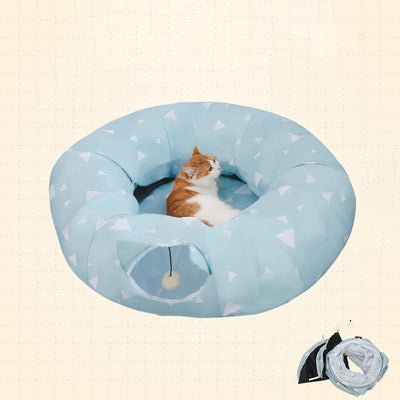 HKM-5434045 Cozy Cat Cave Tunnel House for All Seasons ¨C Plush Velvet Tent for Play and Sleep