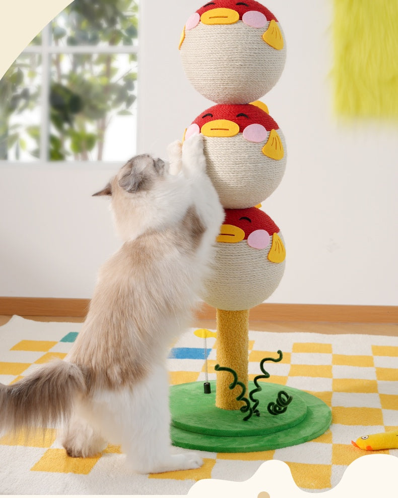 HKM-5434941 Puffer Fish-Shaped Multi-Tier Cat Climbing Frame with Scratching Post and Interactive Toys