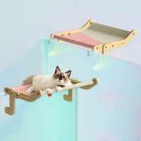 HKM-5436349 Hanging Cat Hammock for Windowsill - Wooden Multi-layer Plywood, Cotton Canvas, Stainless Steel Hardware