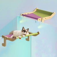 HKM-5436349 Hanging Cat Hammock for Windowsill - Wooden Multi-layer Plywood, Cotton Canvas, Stainless Steel Hardware