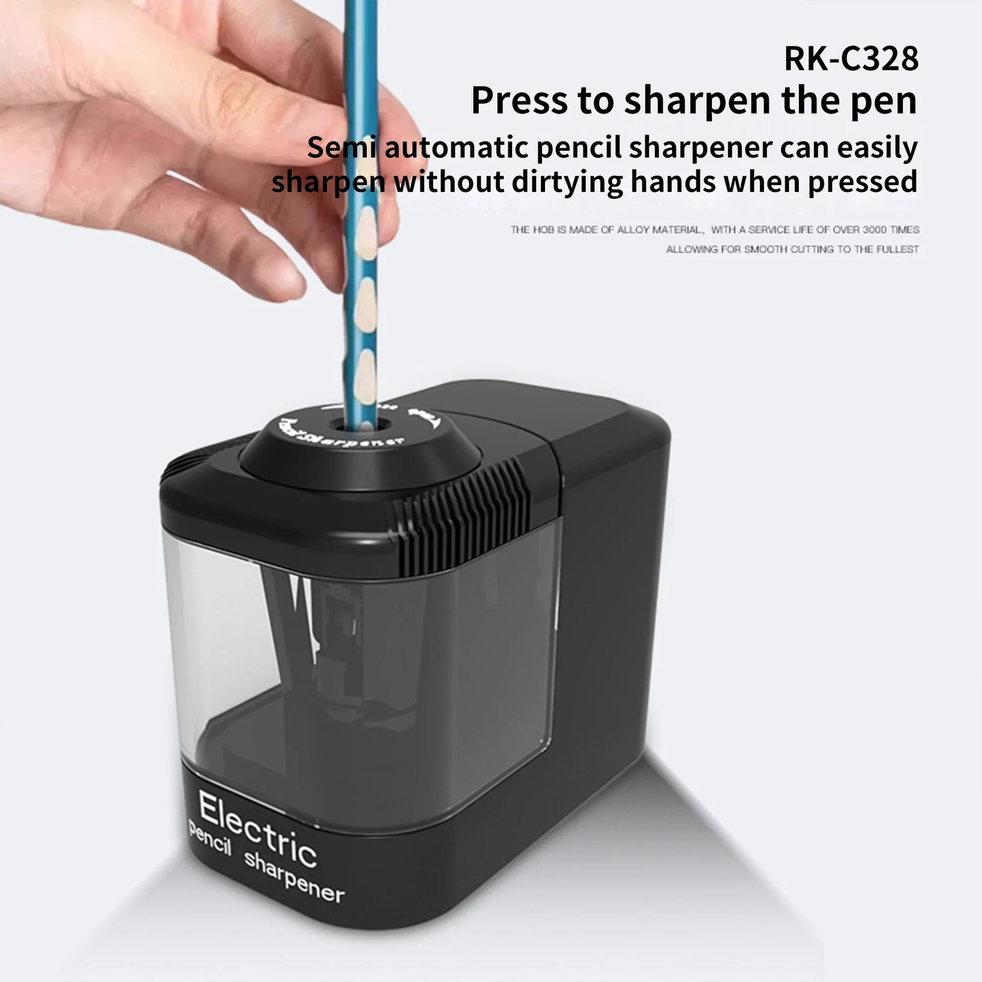 HKM-543635 Automatic Pencil Sharpener with Helical Steel Blade for Safe Use by Students, Artists, and Adults