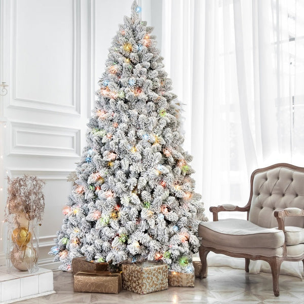 HKM-543635 Mixed Flocked PVC Christmas Tree with Colored Lights in Various Heights