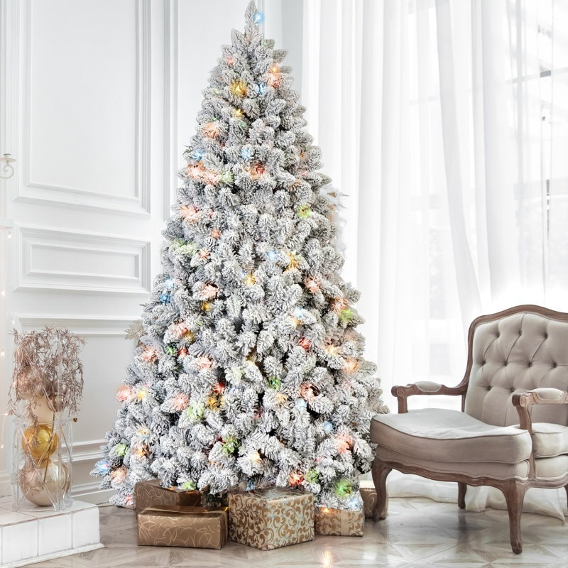 HKM-543635 Mixed Flocked PVC Christmas Tree with Colored Lights in Various Heights