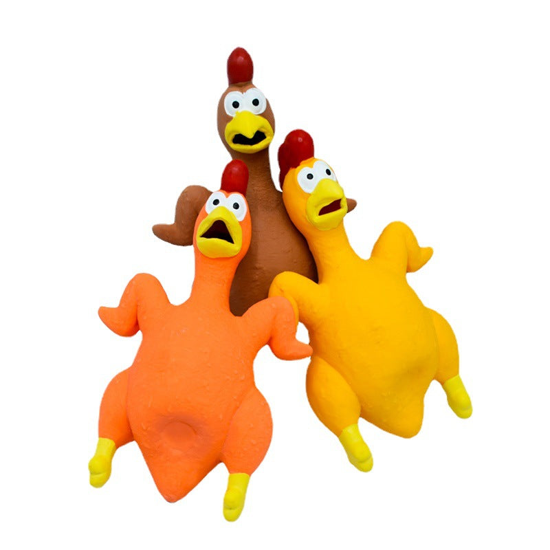 HKM-5437373 Bite-Resistant Latex Chicken Sound Toy for Dogs - Available in Orange, Yellow, and Brown