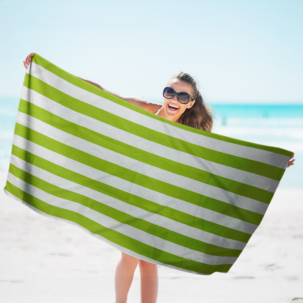 HKM-543763 Double-Sided Velvet Quick-Drying Striped Bath Towel for Beach and Sports