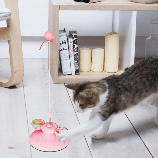 HKM-543827 Interactive Cat Teaser Wand with Suction Cup and Colorful Light, Engaging Spring Toy for Cats