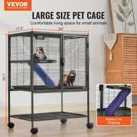 HKM-5438397 34-Inch Two-Tier Ferret Cage with Rolling Tray and Non-Slip Ramp for Small Animals