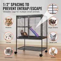 HKM-5438397 34-Inch Two-Tier Ferret Cage with Rolling Tray and Non-Slip Ramp for Small Animals