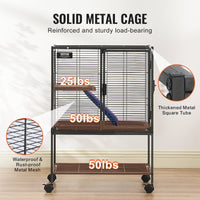 HKM-5438397 34-Inch Two-Tier Ferret Cage with Rolling Tray and Non-Slip Ramp for Small Animals