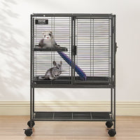HKM-5438397 34-Inch Two-Tier Ferret Cage with Rolling Tray and Non-Slip Ramp for Small Animals