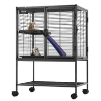 HKM-5438397 34-Inch Two-Tier Ferret Cage with Rolling Tray and Non-Slip Ramp for Small Animals
