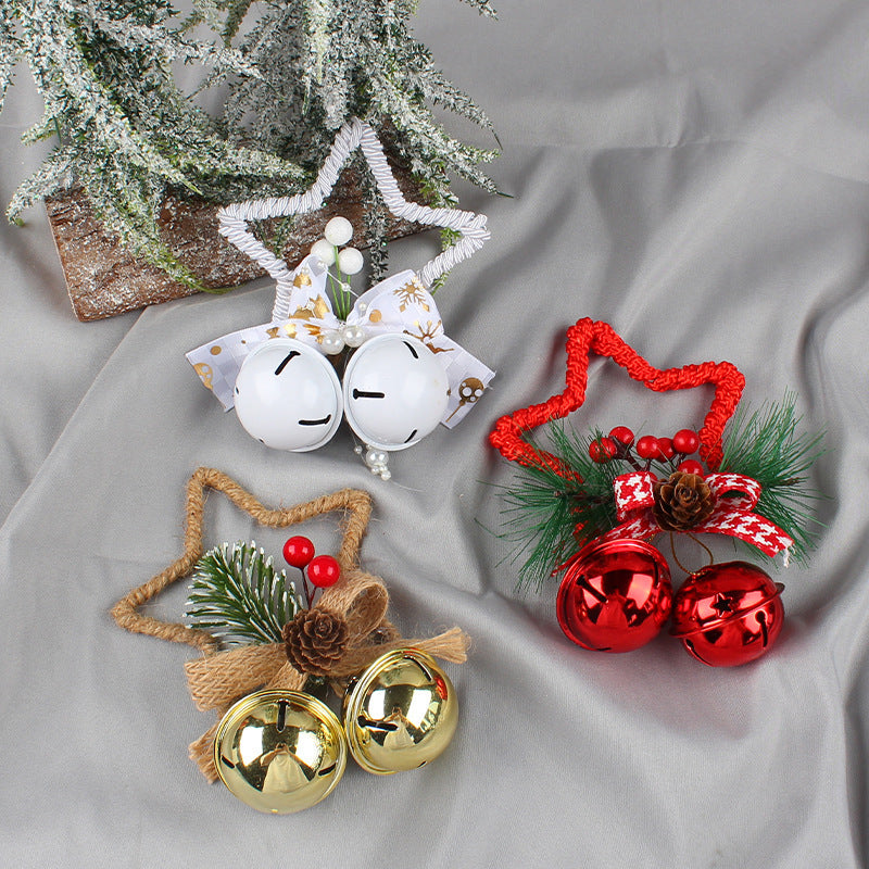 HKM-543955 Five-Pointed Star Bell Pendant in Red, Gold, and White - Decorative Hanging Accessory