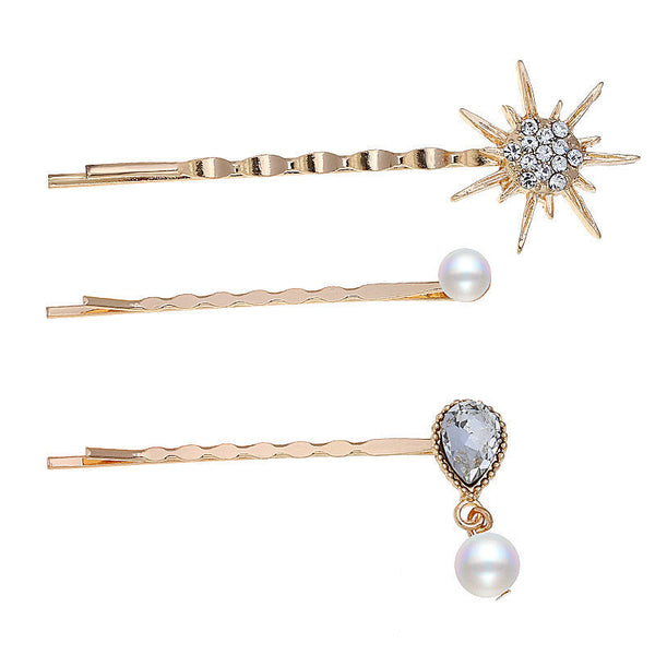HKM-544083 Elegant Three-Piece Flower Hairclip Set in Alloy for Women