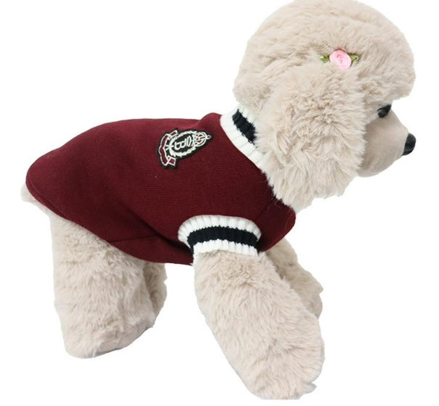 HKM-544083 V-Collar Knitted Dog Sweater in Wine Red, Khaki, Green, and Gray - Sizes XS to 5XL
