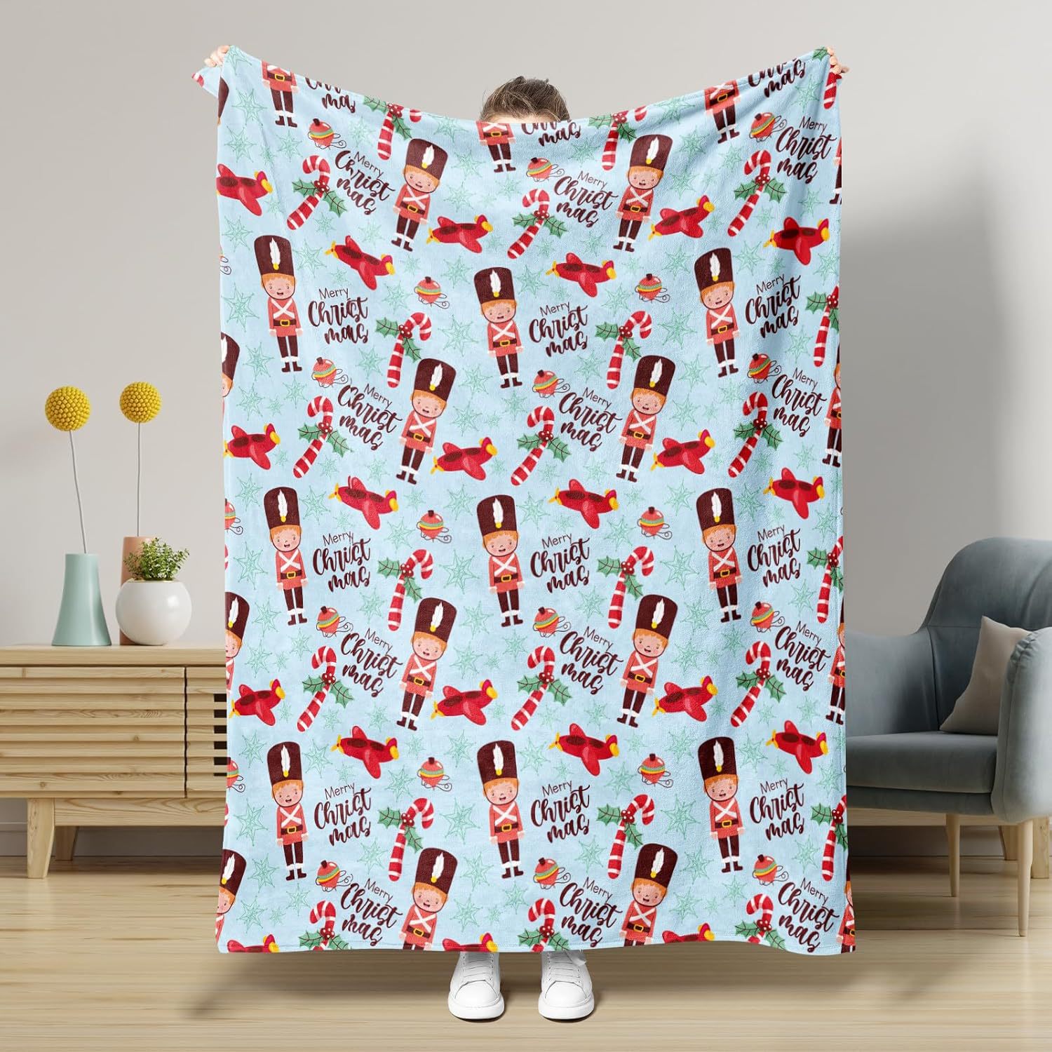 HKM-5441341 Nutcracker Pattern Blanket for All Seasons - Perfect for Beds and Sofas, Various Sizes Available