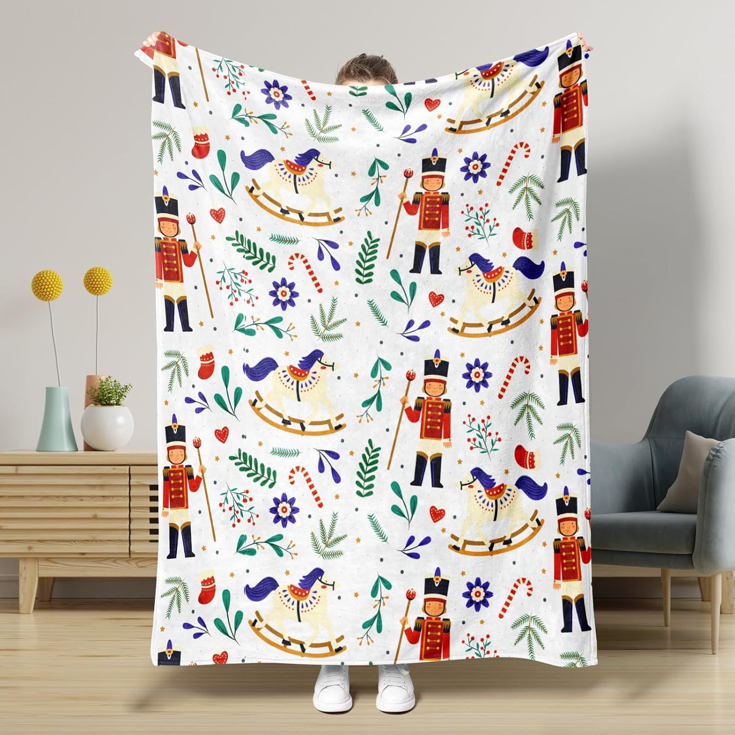 HKM-5441341 Nutcracker Pattern Blanket for All Seasons - Perfect for Beds and Sofas, Various Sizes Available