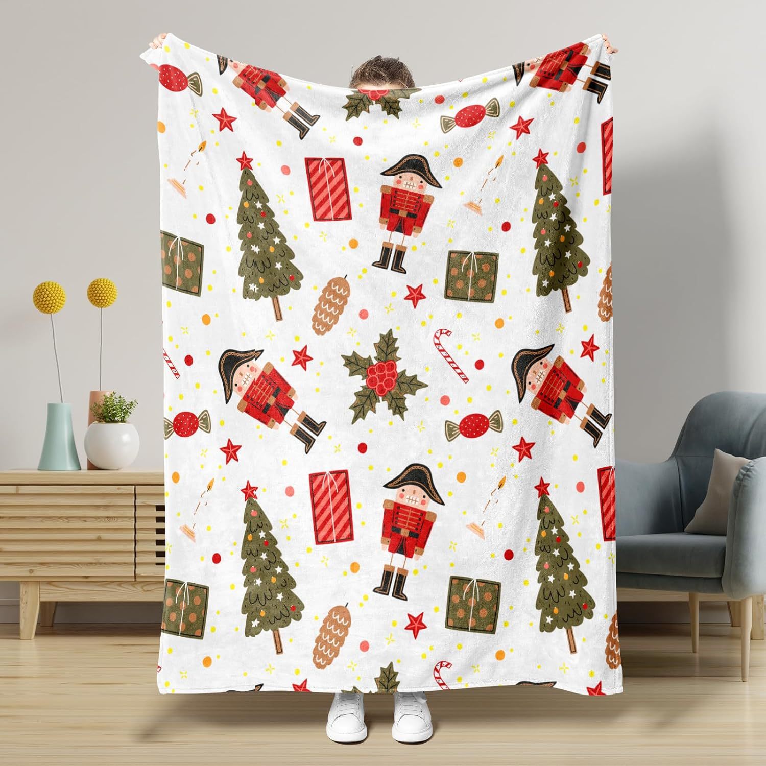 HKM-5441341 Nutcracker Pattern Blanket for All Seasons - Perfect for Beds and Sofas, Various Sizes Available