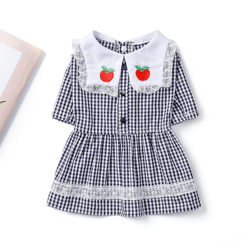 HKM-5442109 Strawberry Embroidery Cotton Pet Shirt with Button and Lapel Design