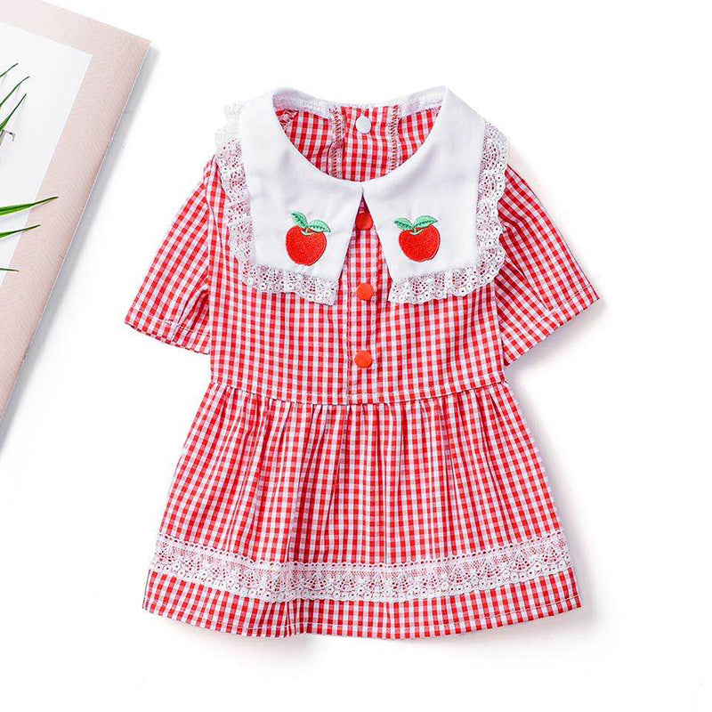 HKM-5442109 Strawberry Embroidery Cotton Pet Shirt with Button and Lapel Design