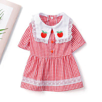HKM-5442109 Strawberry Embroidery Cotton Pet Shirt with Button and Lapel Design