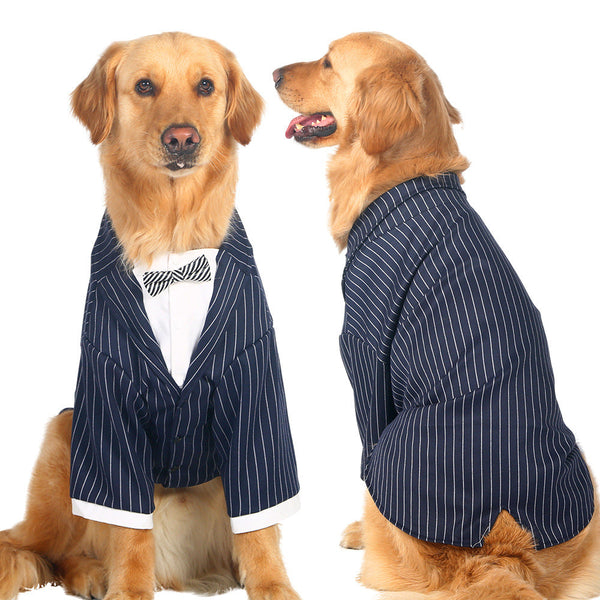 HKM-5442877 Striped Bow Tie Suit for Dogs - Stylish, Comfortable Pet Attire in Various Sizes