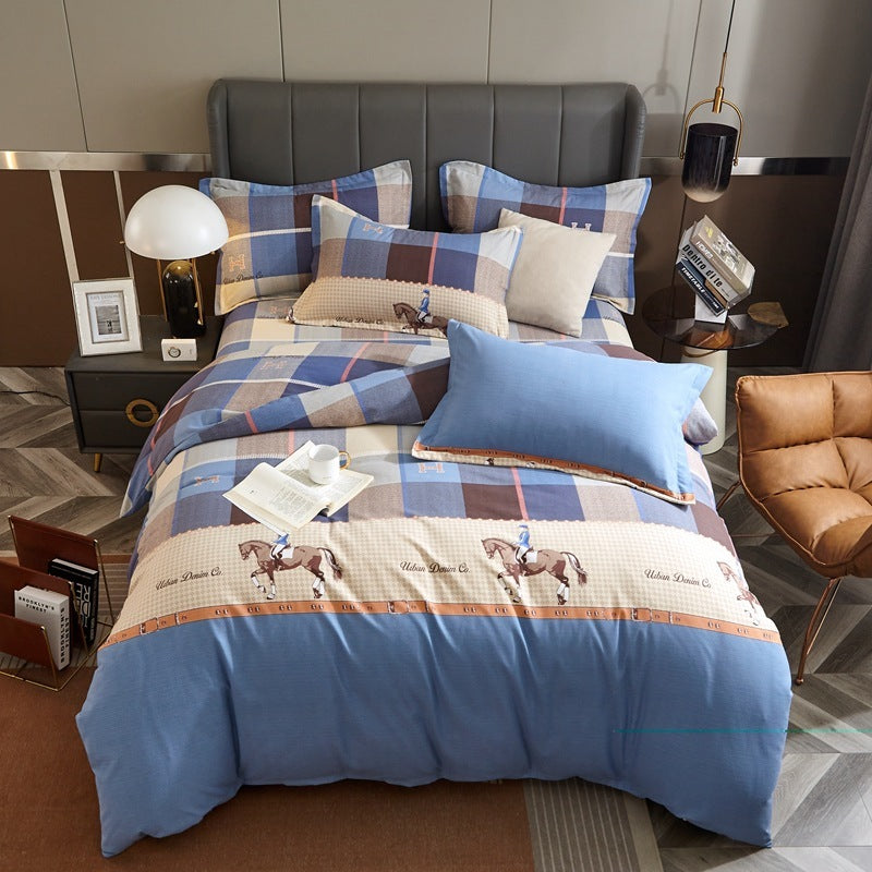 HKM-544339 Cotton Bedding Set for Autumn and Winter - 4-Piece Floral Design, Multiple Sizes Available