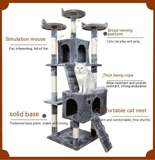 HKM-5443773 Large Dark Gray Cat Tree with Climbing Frame and Jumping Platform, Wooden Construction