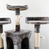 HKM-5443773 Large Dark Gray Cat Tree with Climbing Frame and Jumping Platform, Wooden Construction